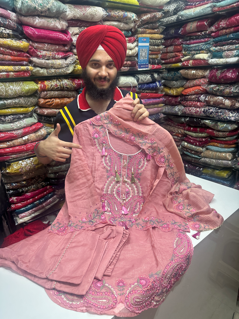 Royal Pink Embroidered Festive Farshi Salwar Suit – Elegant Thread & Sequin Work (M)