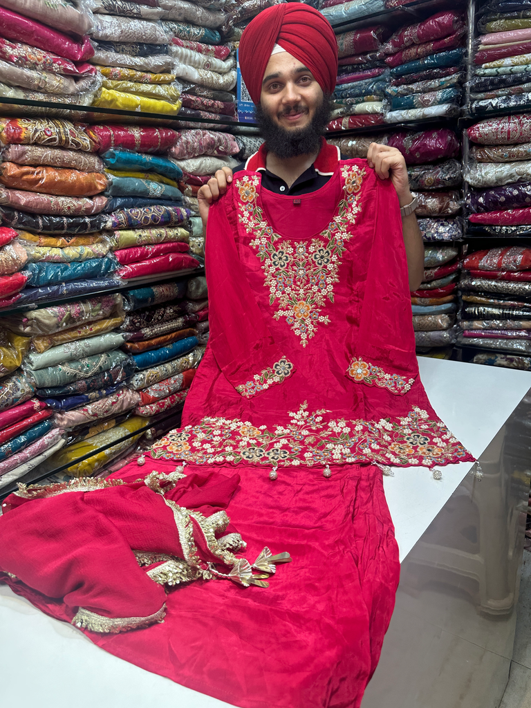 Premium Heavy Embroidered Crepe Suit with Parallel Bottom & Pure Dupatta (M)