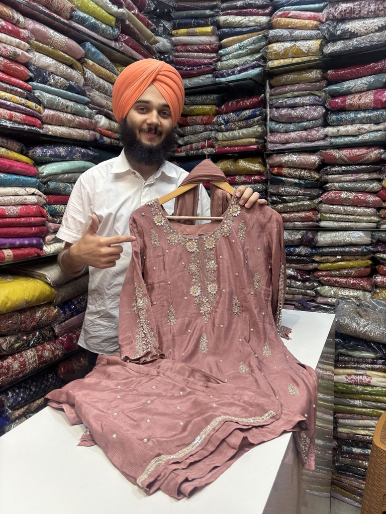 Premium Light Pink Embroidered Suit with Bell Bottom & Handwork Designer Sleeves